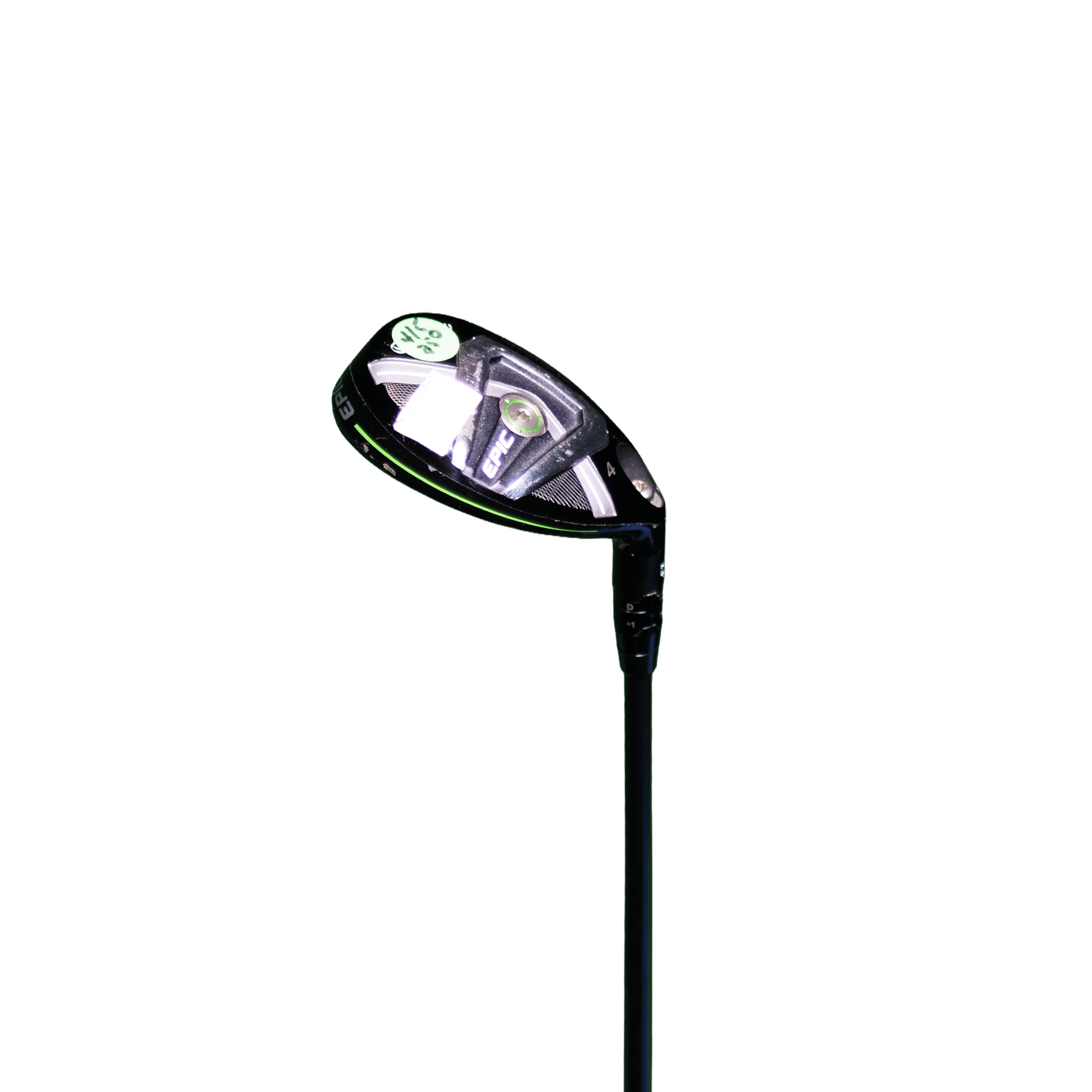 Golf club head with a black and green design on a white background